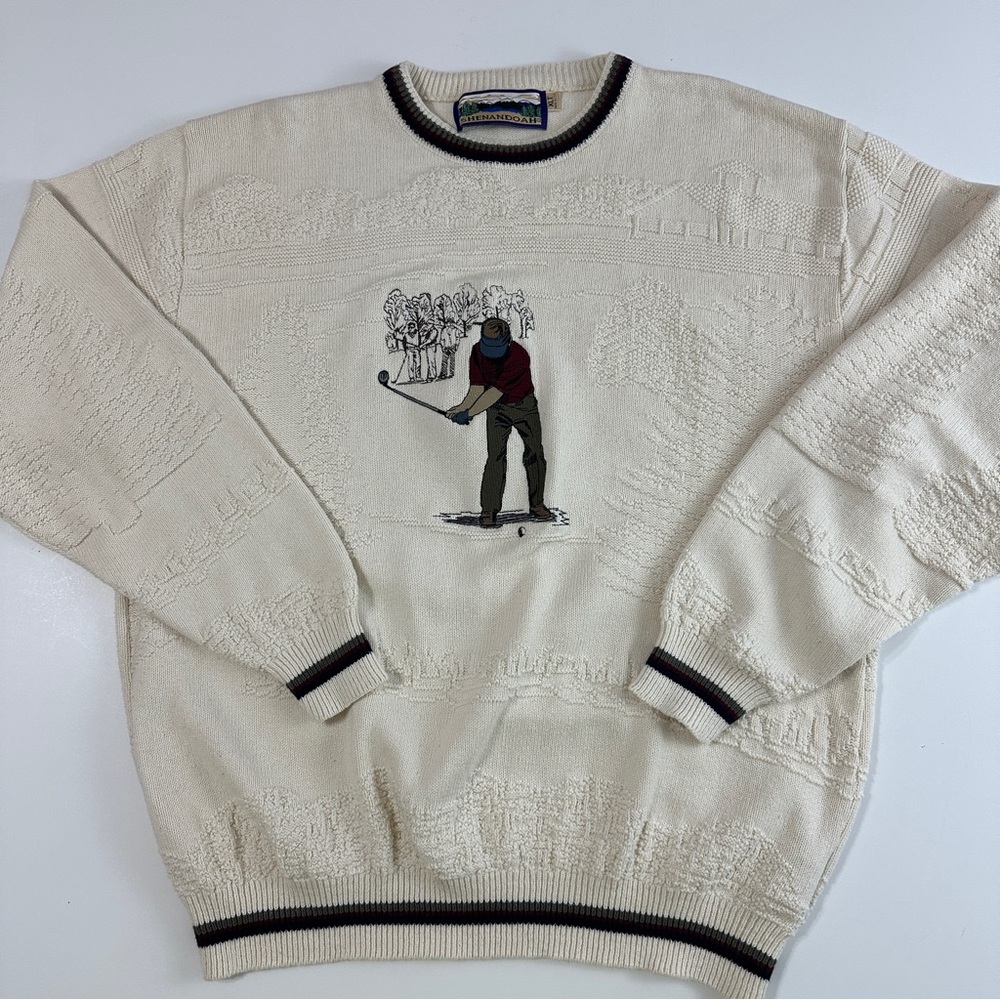NWOT VTG Shenandoah Cotton Cable Knit Golf Sweater  XLT EMBROIDERED LOGO